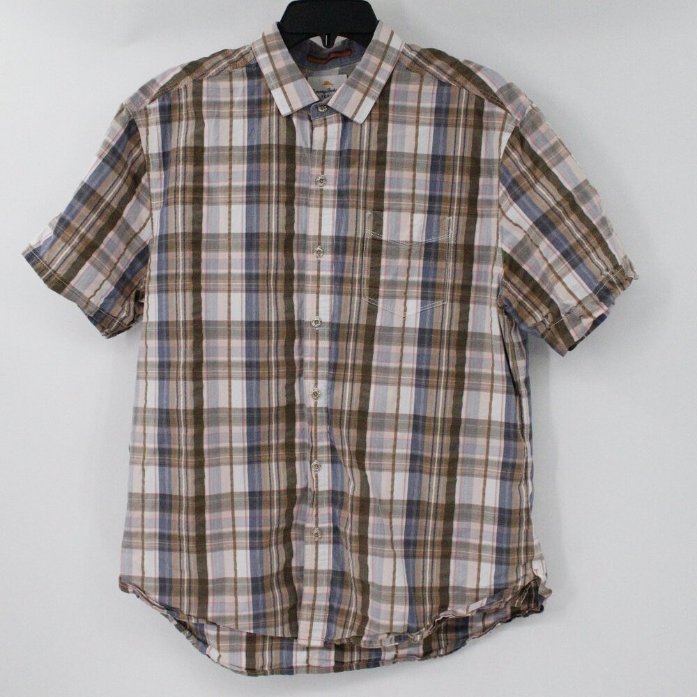 Tommy bahama shirt Men's Large seersucker short sleeve button down up cotton